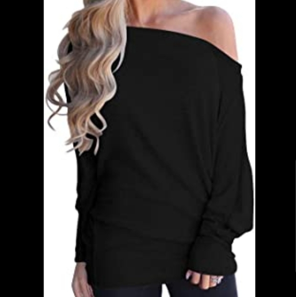3/$20 Black Off Shoulder Bat Wing Long Sweater